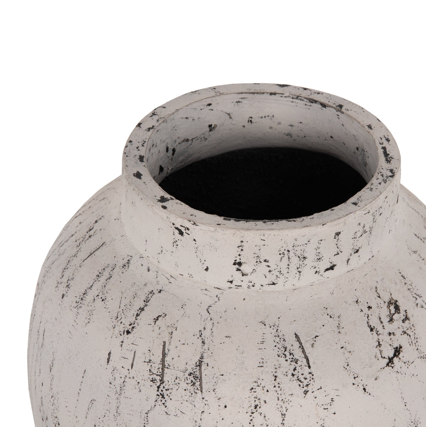 Decorative Floor Vase With Saucer-base Laurel Hm7938 Terracotta In White Patina Φ40x80hcm.