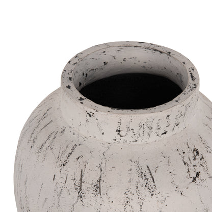 Decorative Floor Vase With Saucer-base Laurel Hm7938 Terracotta In White Patina Φ40x80hcm.