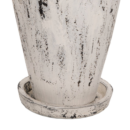 Decorative Floor Vase With Saucer-base Laurel Hm7937 Terracotta In White Patina Φ45x100hcm.