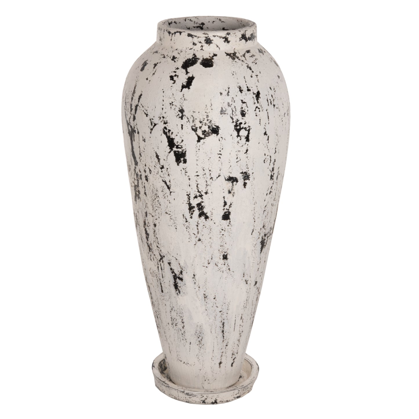 Decorative Floor Vase With Saucer-base Laurel Hm7927 Terracotta In White Patina Φ55x120hcm.