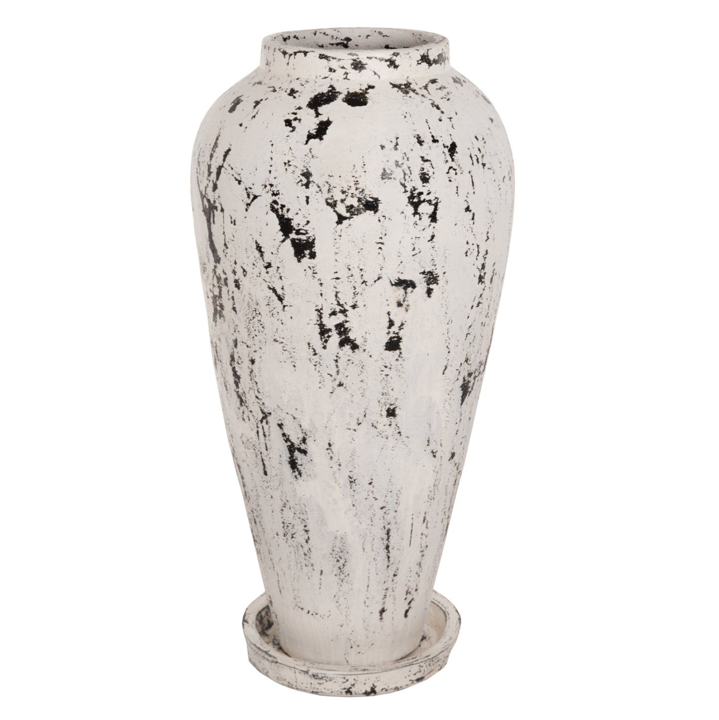 Decorative Floor Vase With Saucer-base Laurel Hm7937 Terracotta In White Patina Φ45x100hcm.