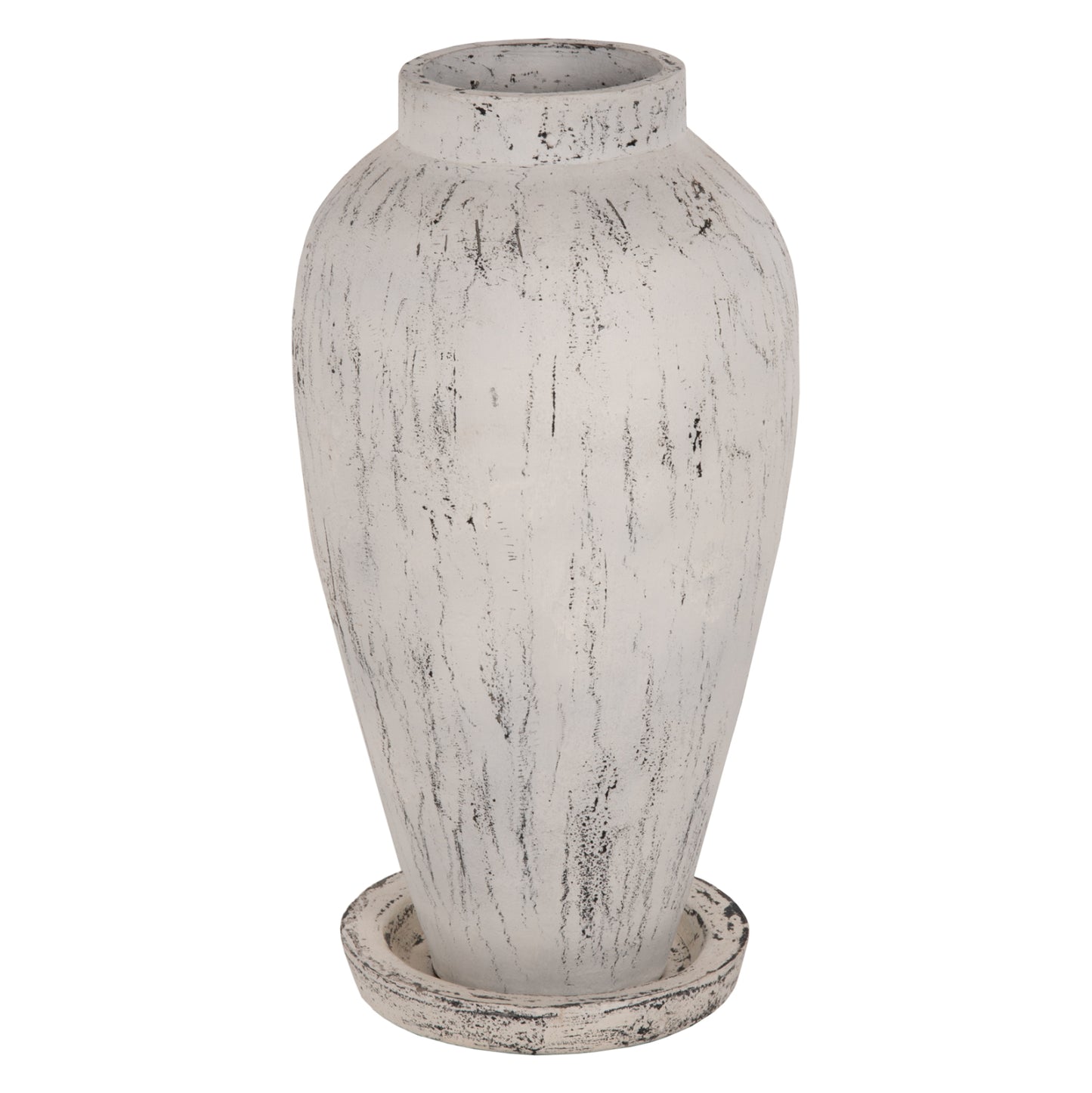 Decorative Floor Vase With Saucer-base Laurel Hm7938 Terracotta In White Patina Φ40x80hcm.