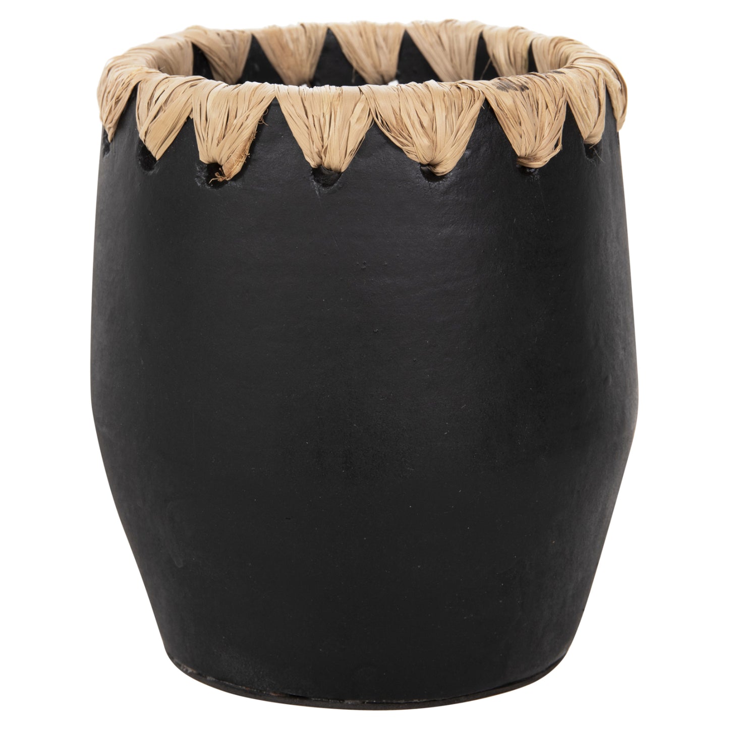 Decorative Vase Hm4368 Terracotta In Black With Straw Weaving On The Rim Φ13x16hcm.