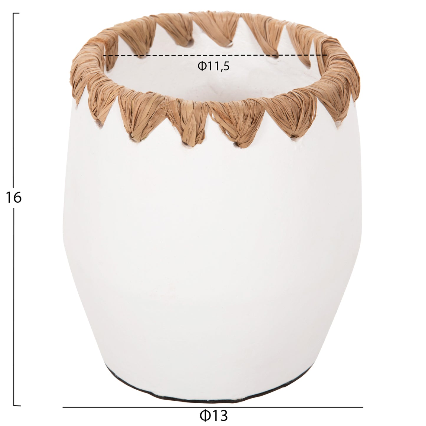 Decorative Vase Hm4369 Terracotta In White With Straw Weaving On The Rim Φ13x16hcm.
