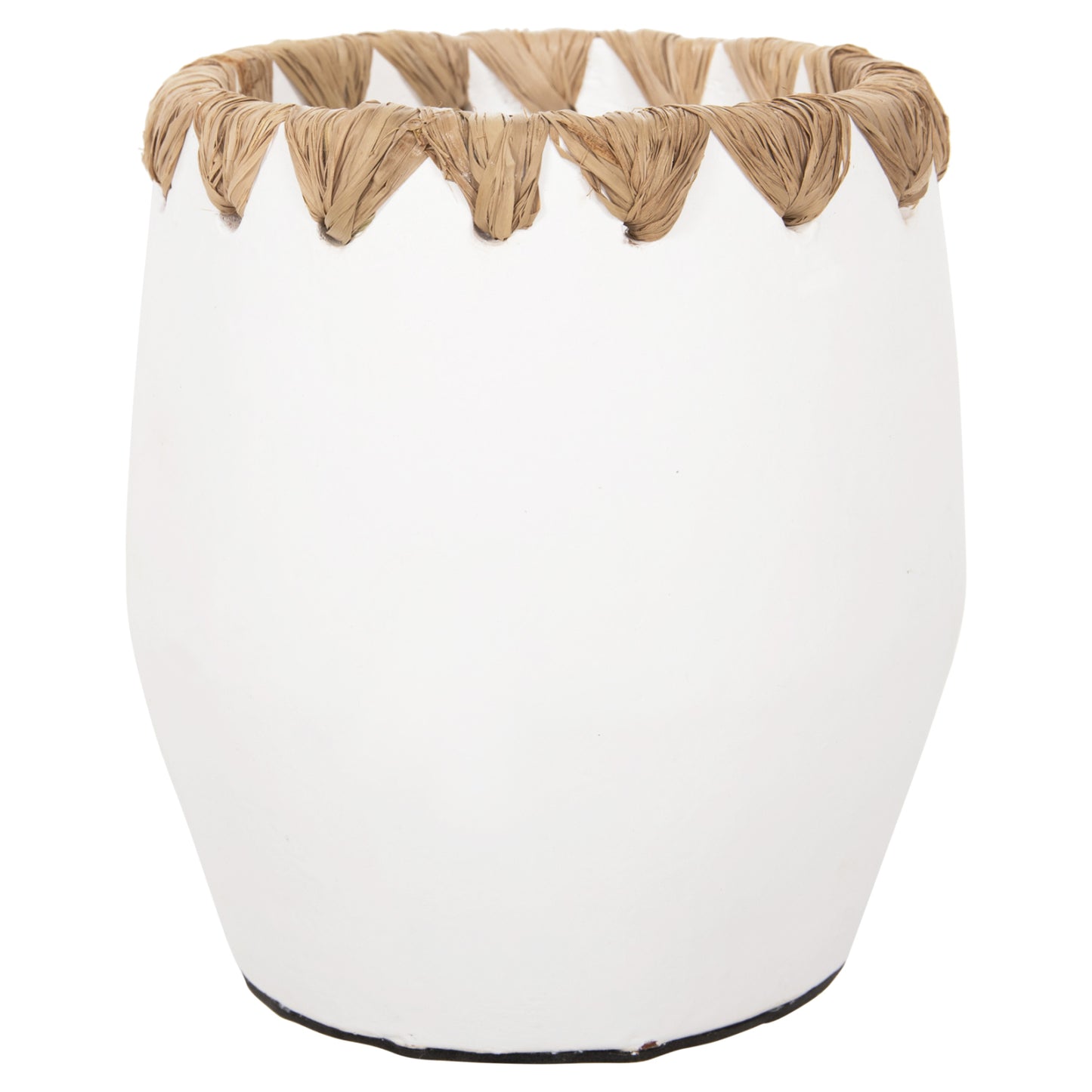 Decorative Vase Hm4369 Terracotta In White With Straw Weaving On The Rim Φ13x16hcm.