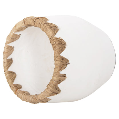Decorative Vase Hm4369 Terracotta In White With Straw Weaving On The Rim Φ13x16hcm.