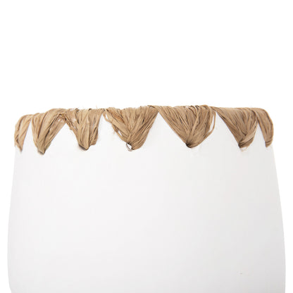 Decorative Vase Hm4369 Terracotta In White With Straw Weaving On The Rim Φ13x16hcm.
