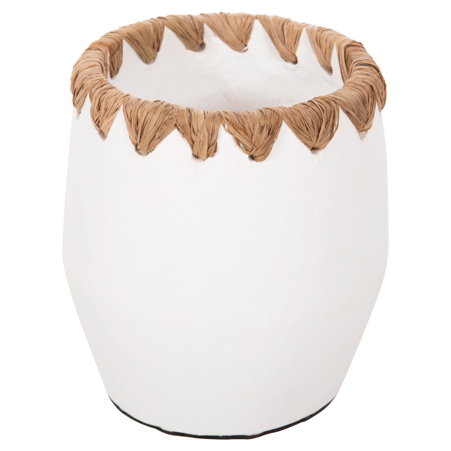 Decorative Vase Hm4369 Terracotta In White With Straw Weaving On The Rim Φ13x16hcm.