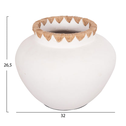 Decorative Vase Renton(l) ΗΜ4371 Terracotta In White-straw Weaving On The Rim Φ32x26.5hcm.