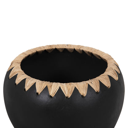 Decorative Vase Hm4374 Terracotta In Black With Straw Weaving On The Rim Φ29x23hcm.