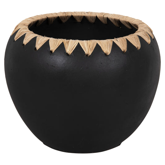Decorative Vase Hm4374 Terracotta In Black With Straw Weaving On The Rim Φ29x23hcm.