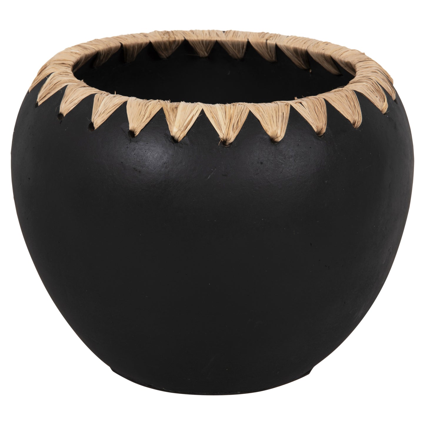 Decorative Vase Hm4374 Terracotta In Black With Straw Weaving On The Rim Φ29x23hcm.