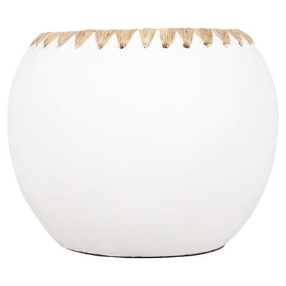 Decorative Vase Hm4375 Terracotta In White With Straw Weaving On The Rim Φ29x23hcm.