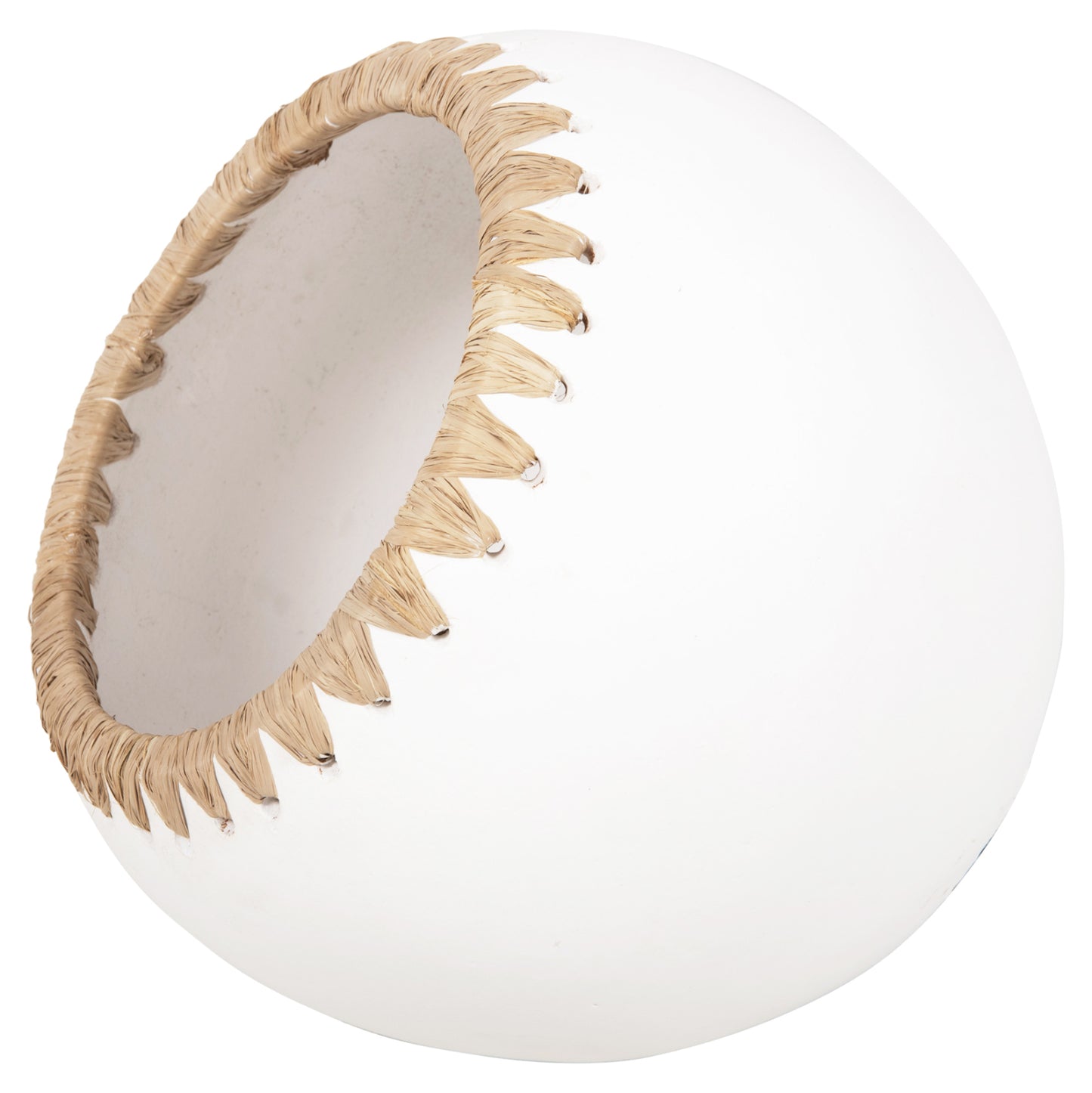 Decorative Vase Hm4375 Terracotta In White With Straw Weaving On The Rim Φ29x23hcm.