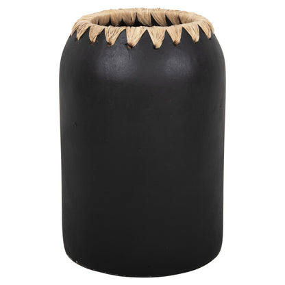 Decorative Vase Hm4376 Terracotta In White With Straw Weaving On The Rim Φ21Χ32hcm.