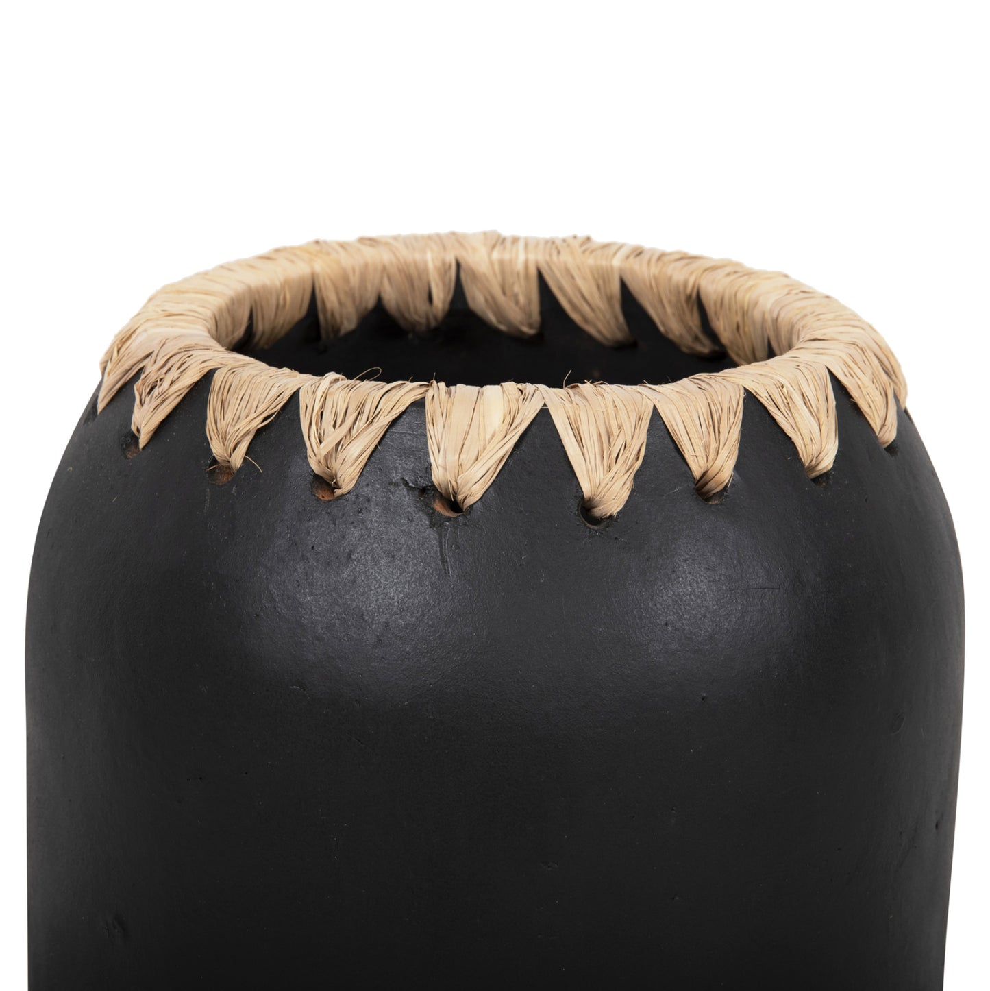 Decorative Vase Hm4376 Terracotta In White With Straw Weaving On The Rim Φ21Χ32hcm.
