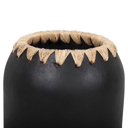 Decorative Vase Hm4376 Terracotta In White With Straw Weaving On The Rim Φ21Χ32hcm.