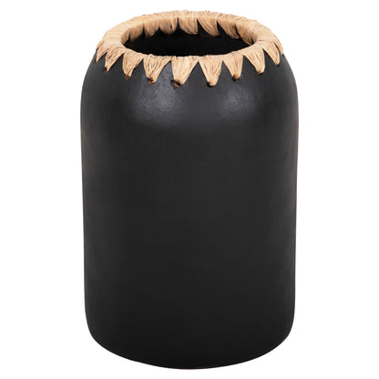 Decorative Vase Hm4376 Terracotta In White With Straw Weaving On The Rim Φ21Χ32hcm.