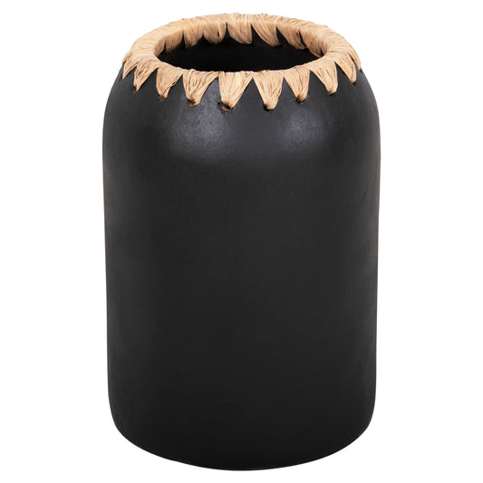 Decorative Vase Hm4376 Terracotta In White With Straw Weaving On The Rim Φ21Χ32hcm.