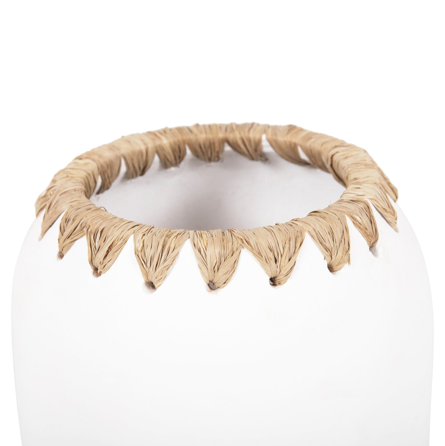 Decorative Vase Hm4377 Terracotta In White With Straw  Weaving On The Rim Φ21Χ32hcm.