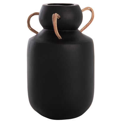 Decorative Vase Mibo Hm4688.01m Terracotta In Black--handles Natural Rattan Φ16.5x26hcm.