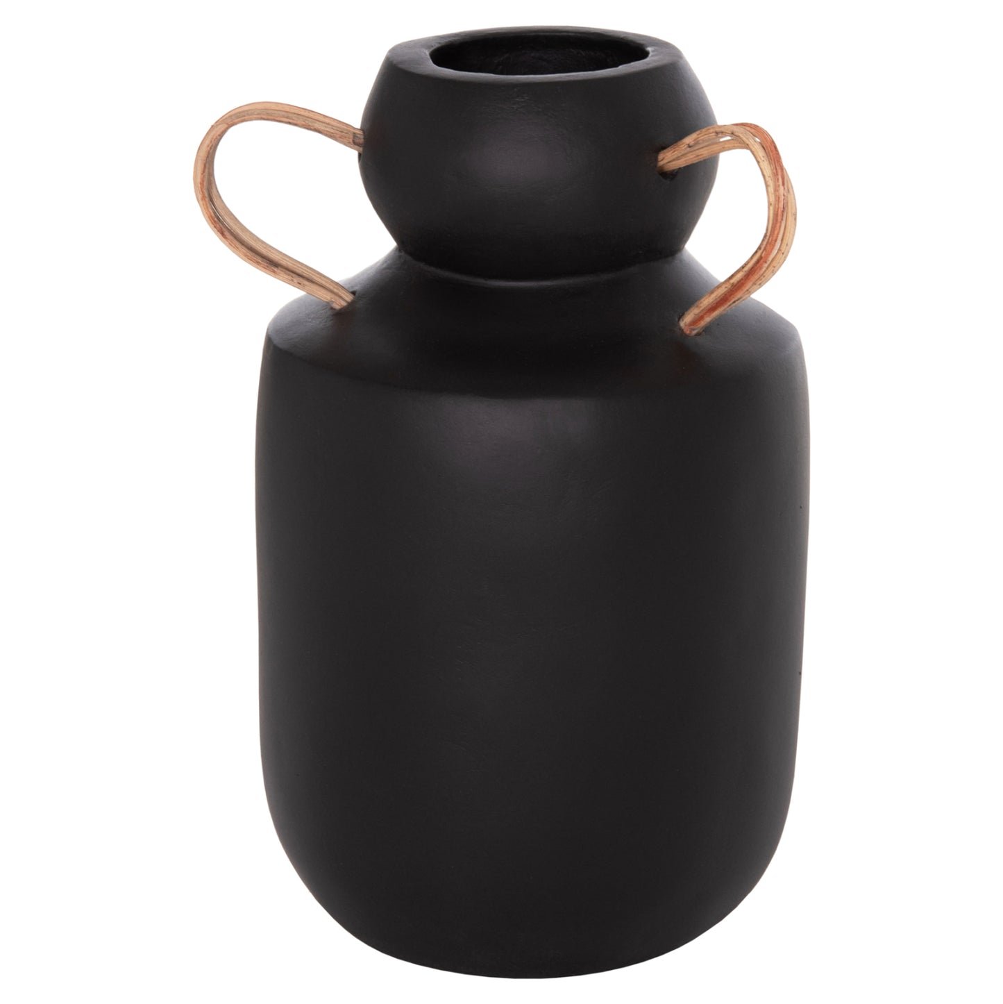 Decorative Vase Mibo Hm4688.01m Terracotta In Black--handles Natural Rattan Φ16.5x26hcm.