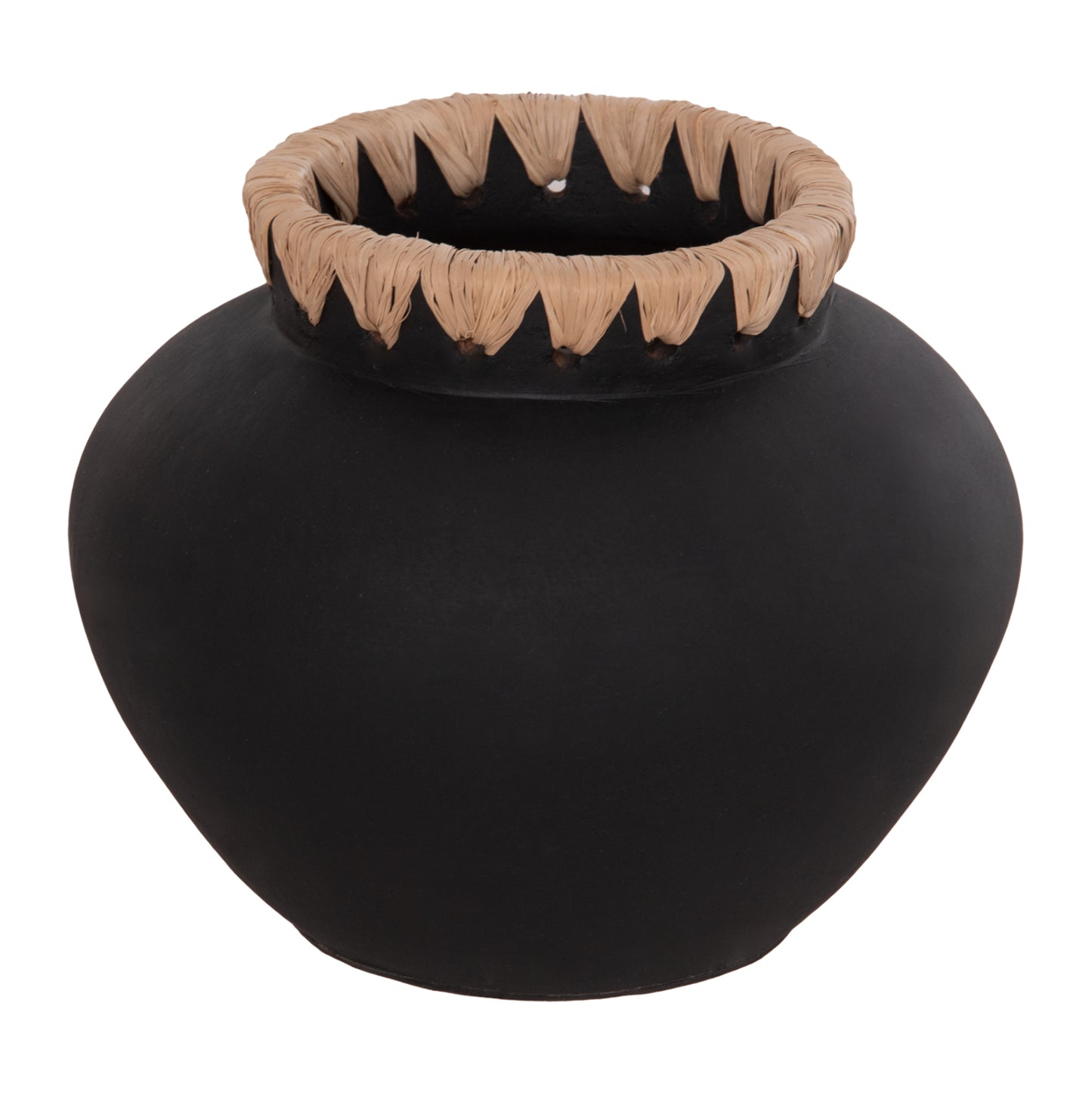 Decorative Vase Renton(s) Hm4733 Terracotta In Black-straw Weaving On The Rim Φ23x19hcm.