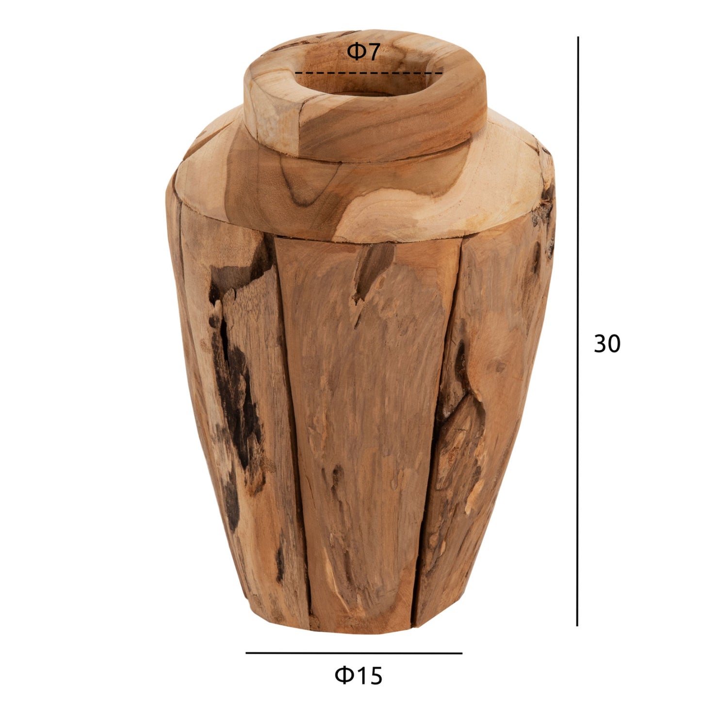 Decorative Vase Hm7917 Recycled Pieces Of Teak Wood In Natural Color Φ15x30hcm.