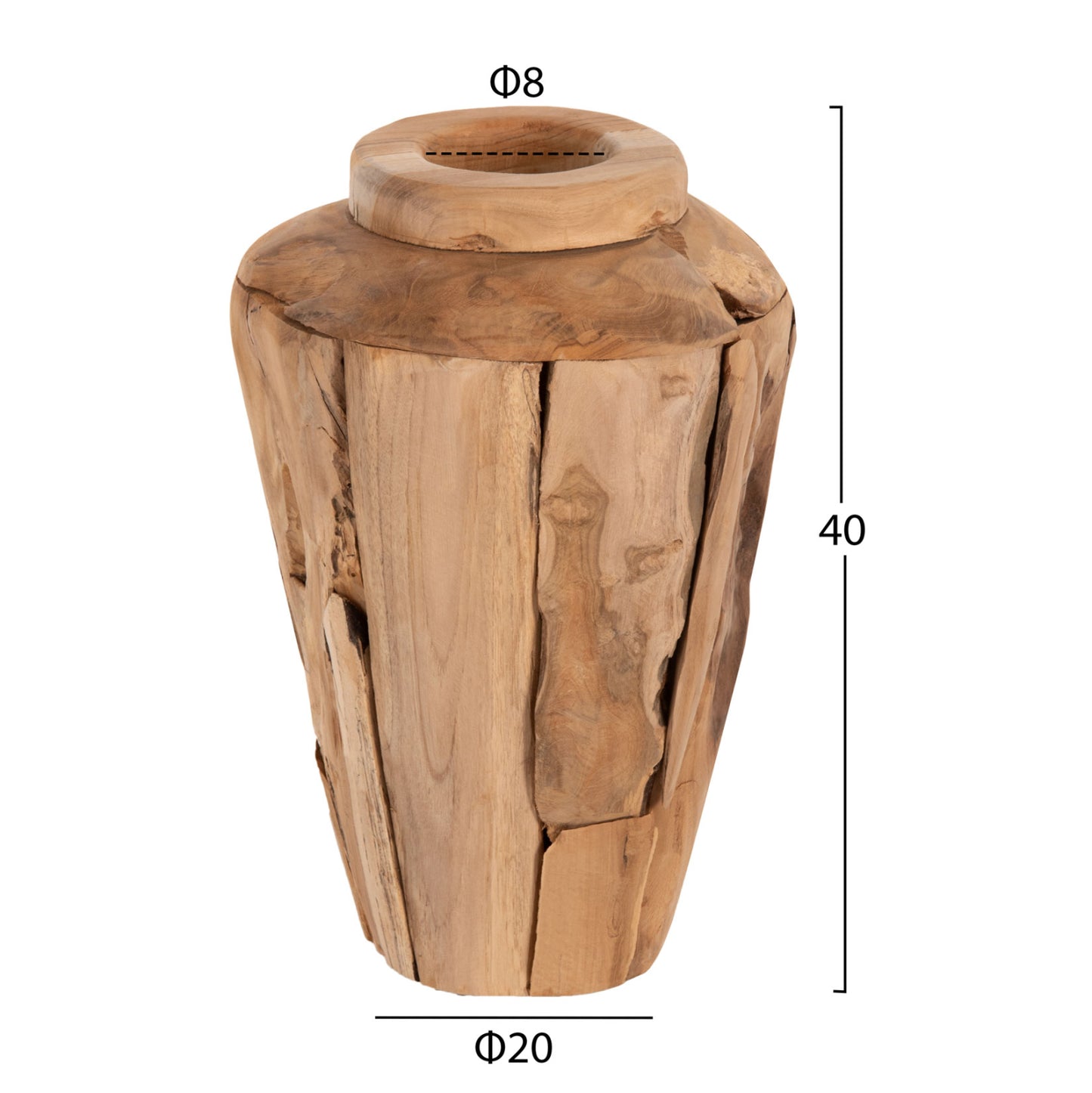 Decorative Vase Zenia Hm7918 Recycled Pieces Of Teak Wood In Natural Color Φ20x40hcm.