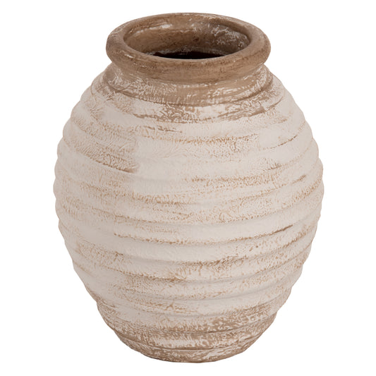 Decorative Floor Vase Pydna Hm7939 Terracotta In Antique White-beige Color Φ25x30hcm.