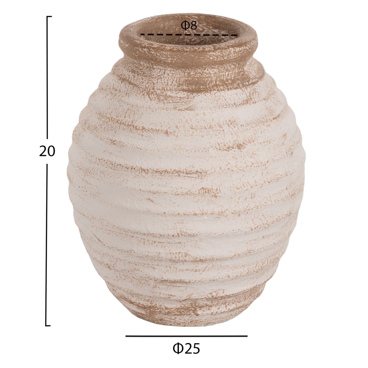 Decorative Vase Pydna Hm7940 Terracotta In Antique White-beige Coloring Φ20x25hcm.