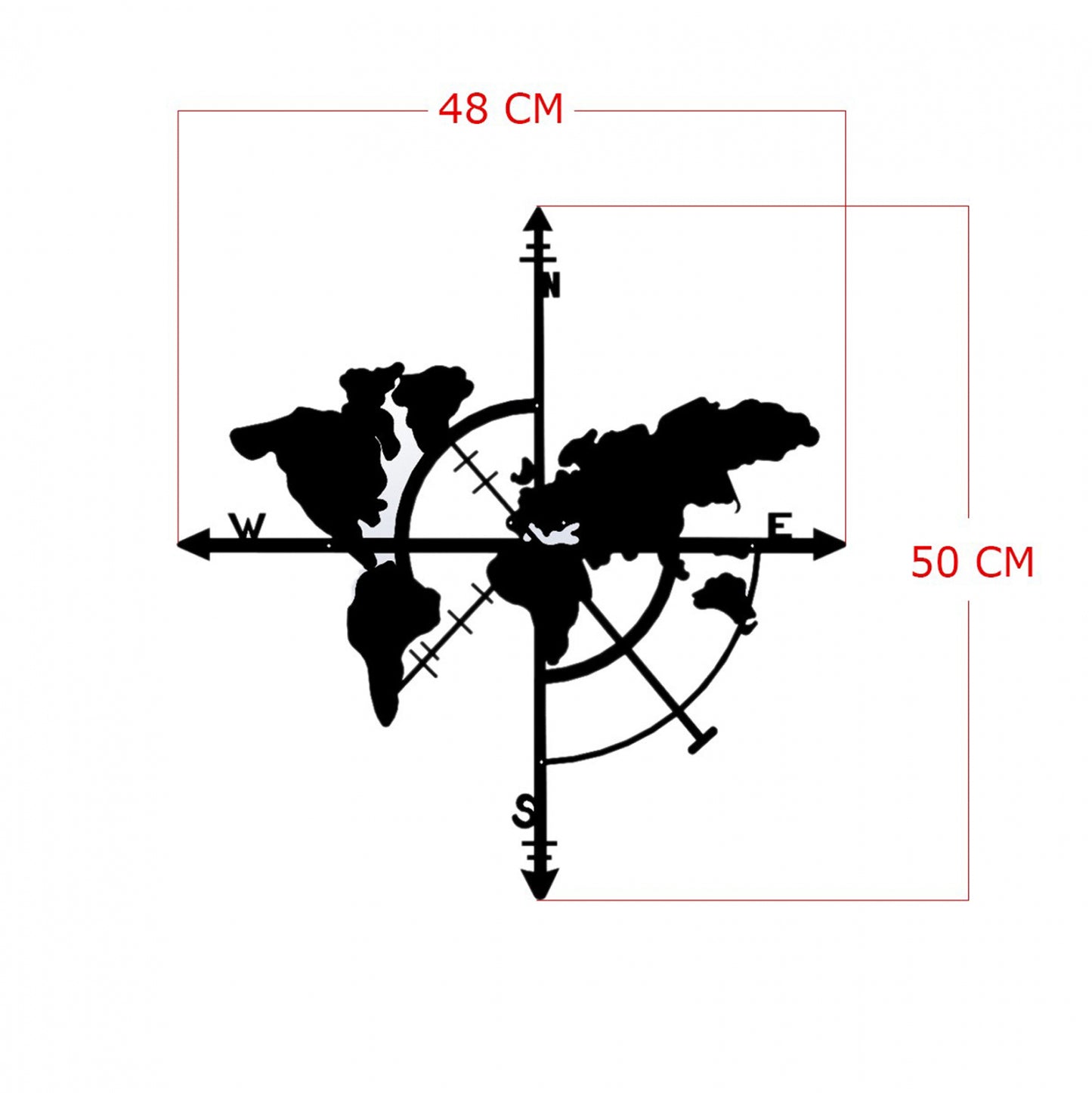 Wall Decoration 100% Metallic Black Wold Map 48x50 Hm7214