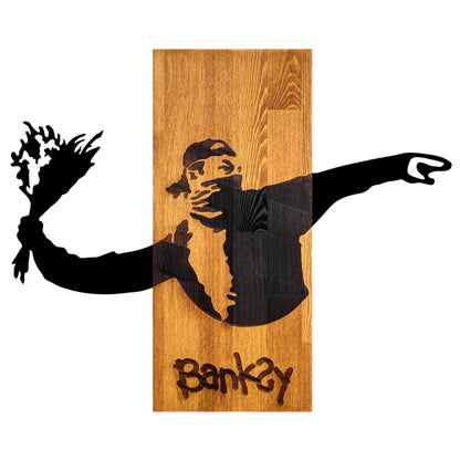 Wall Decoration Banksy Hm4757-metal In Black-wood 69x3(thickness)x58hcm.