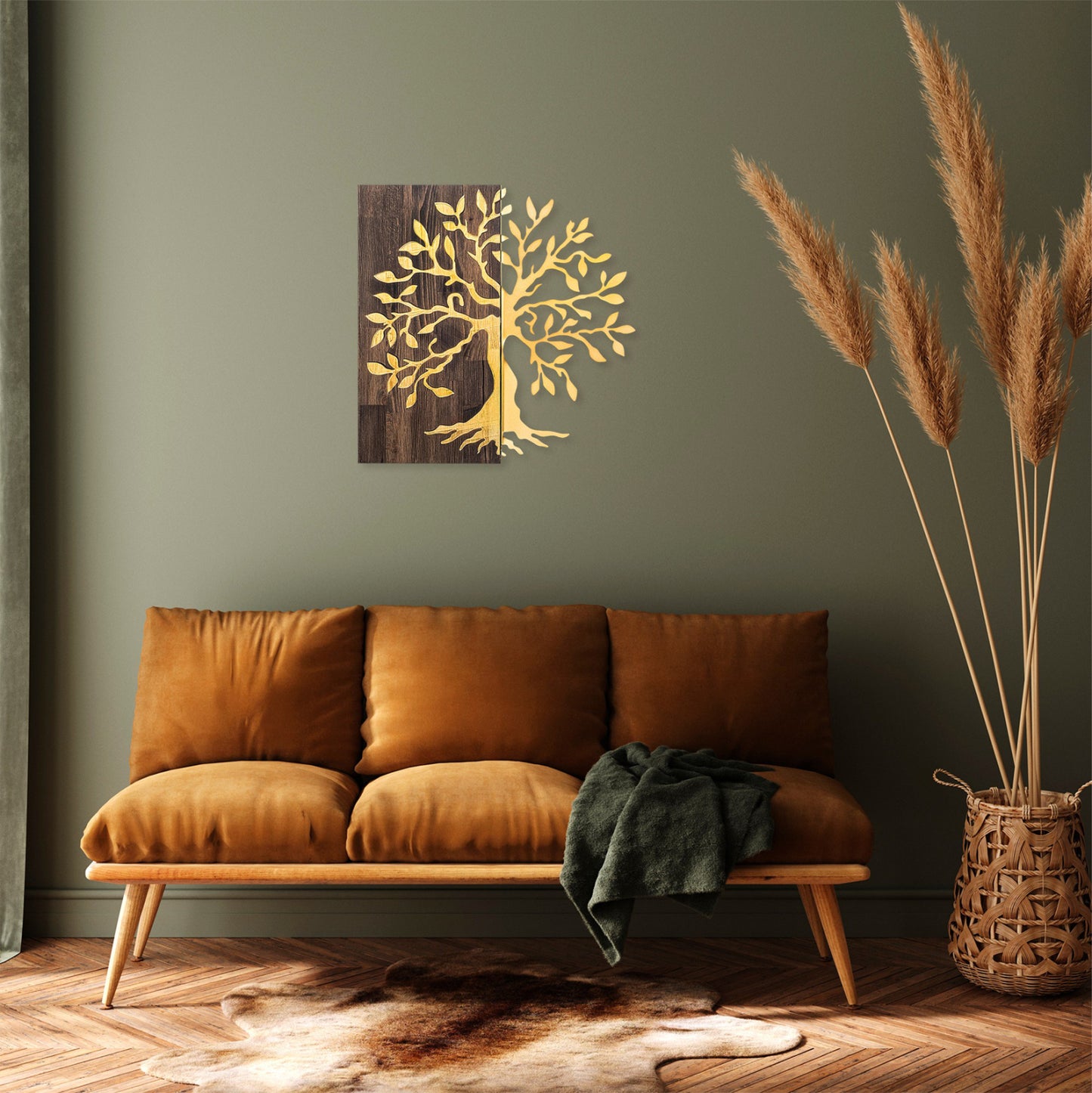 Wall Decoration Tree Figure Hm4751-metal In Gold-wood 58x3(thickness)x58hcm.