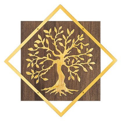 Wall Decoration Tree Figure Hm4752-metal In Gold-wood 54x3(thickness)x54hcm.
