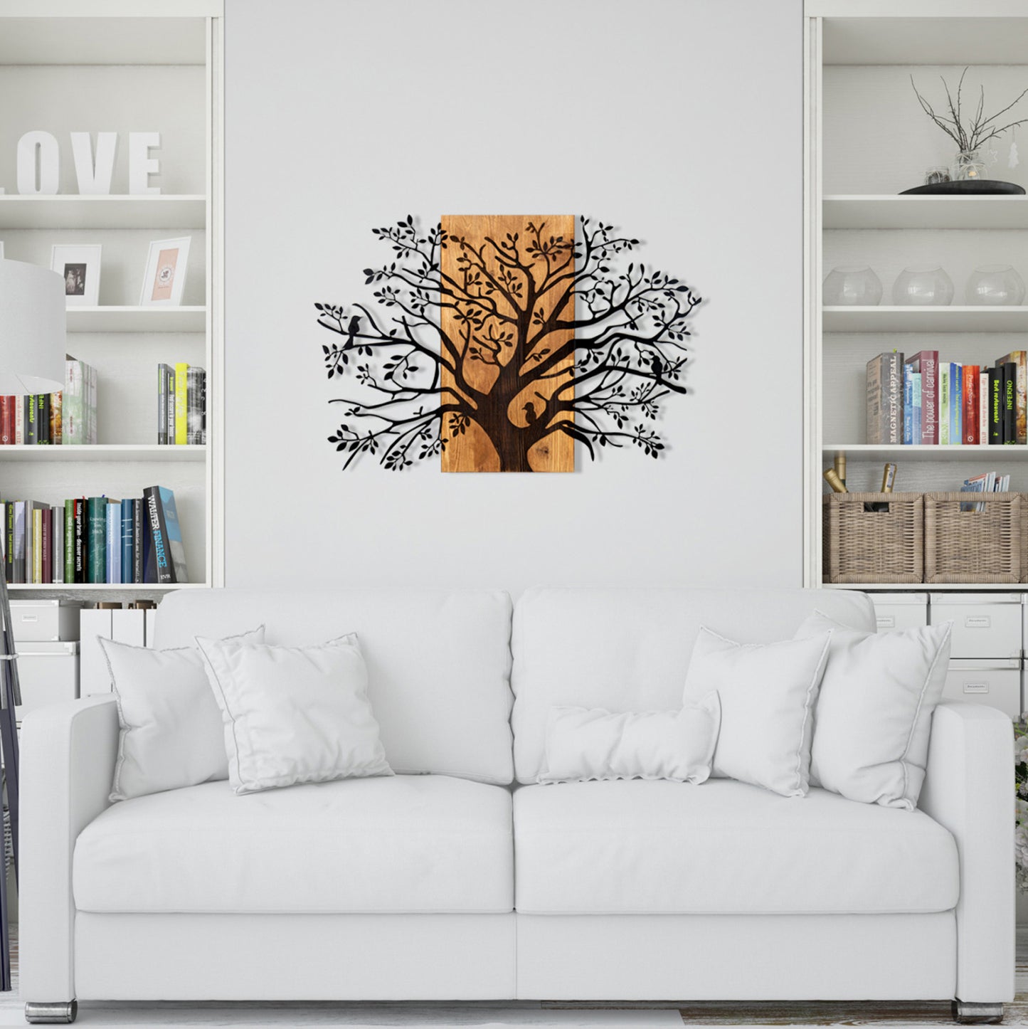 Wall Decoration Tree Figure Hm4806-metal In Black-wood 85x3(thickness)x58hcm.