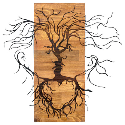 Wall Decoration Faces Hm4807-metal In Black-wood 60x3(thickness)x57.5hcm.