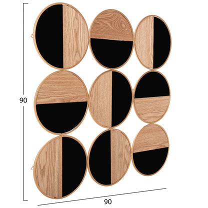 Wall Decoration Hm4197 Metal In Gold-mdf In Natural And Glossy Black 90x90cm.