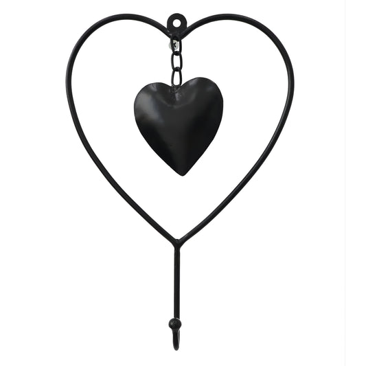 Wall Decor Hm7563 Black Metal Heart With Hook 18.4x4.4x26.7 Cm.
