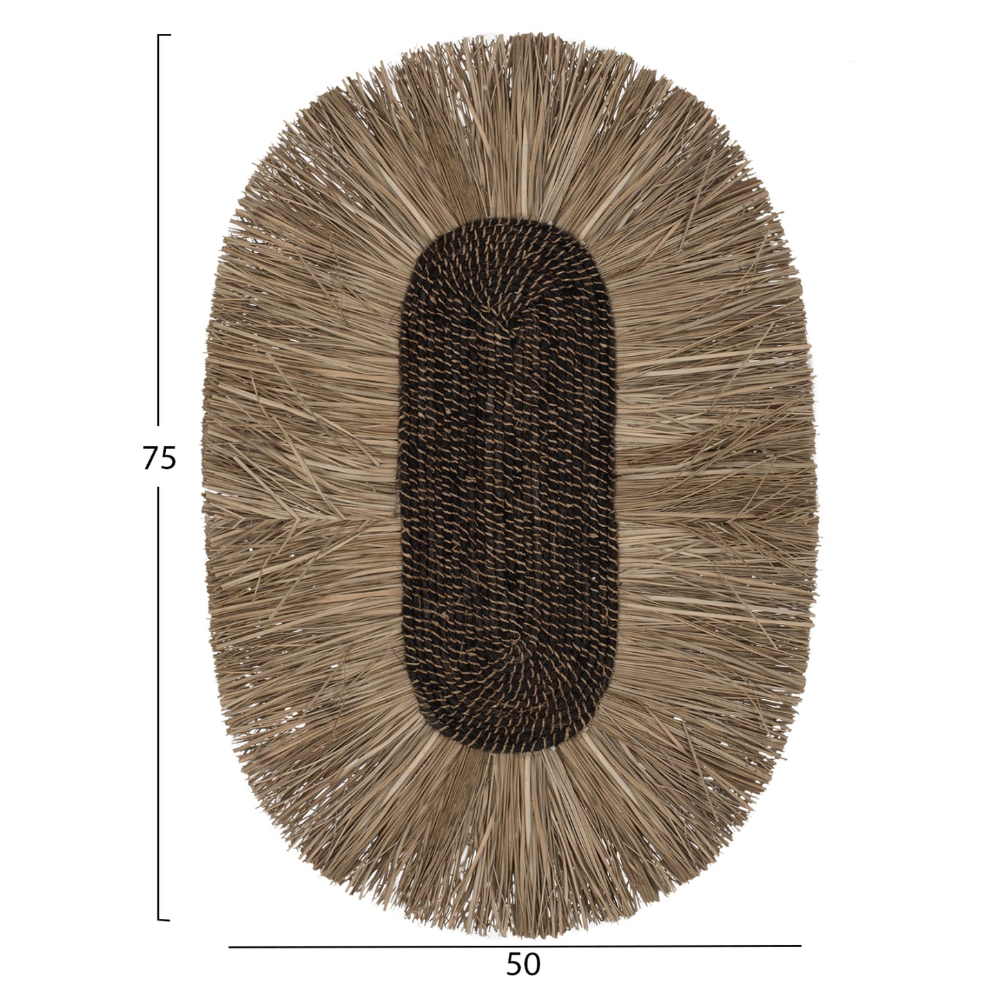 Wall Decor Oval Made Of Grass And Abaca Fibers In Natural-black Color 50x5x75hcm.hm7794