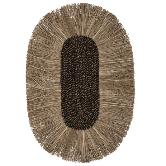Wall Decor Oval Made Of Grass And Abaca Fibers In Natural-black Color 50x5x75hcm.hm7794