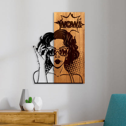 Wall Decoration Woman Figure Hm4758-metal In Black-wood 42x3(thickness)x58hcm.