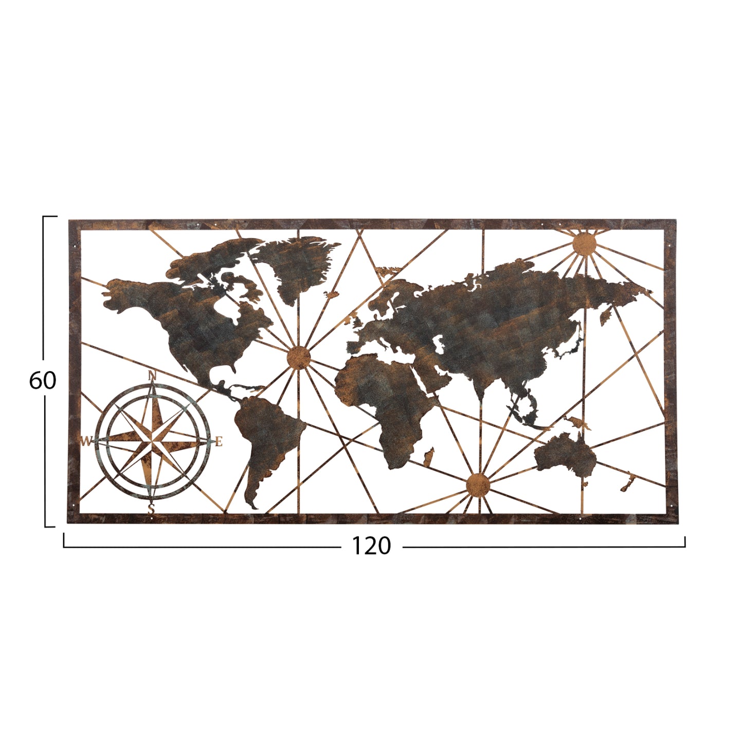 Wall Decoration World Map Hm4656 Bronze Metal 120x0,1x60hcm.
