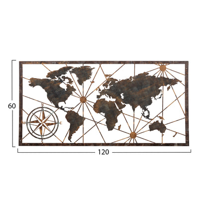 Wall Decoration World Map Hm4656 Bronze Metal 120x0,1x60hcm.