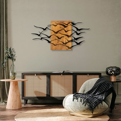 Wall Decoration Large Birds Hm4749-metal In Black-wood 140x3(thickness)x70hcm.