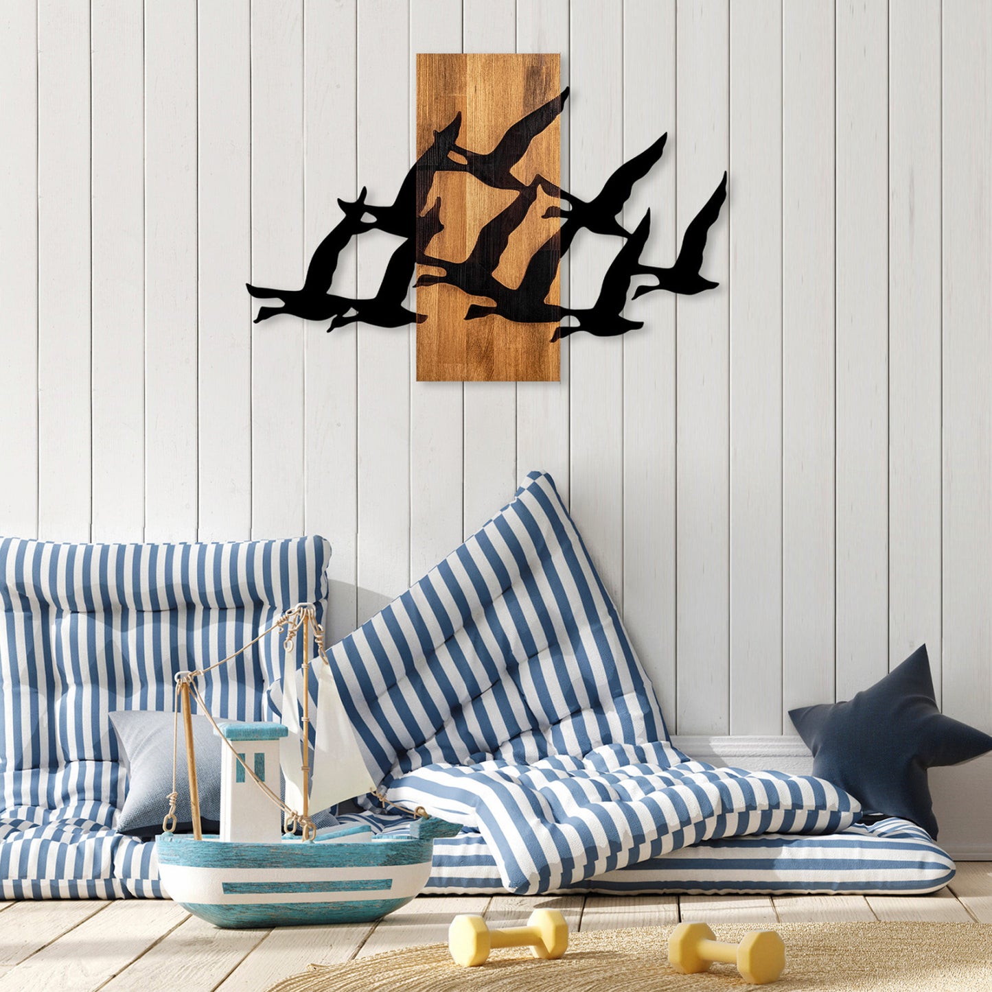 Wall Decoration Large Birds Hm4759-metal In Black-wood 58x3(thickness)x84hcm.