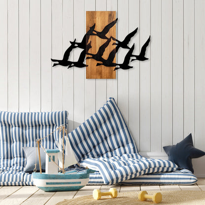 Wall Decoration Large Birds Hm4759-metal In Black-wood 58x3(thickness)x84hcm.