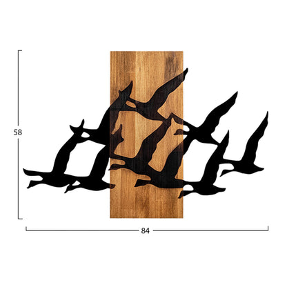 Wall Decoration Large Birds Hm4759-metal In Black-wood 58x3(thickness)x84hcm.