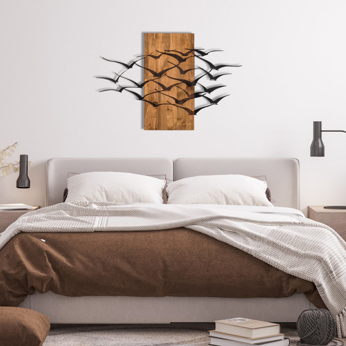 Wall Decoration Birds Hm4805-metal In Black-wood 86x3(thickness)x58hcm.