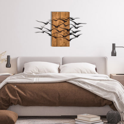 Wall Decoration Birds Hm4805-metal In Black-wood 86x3(thickness)x58hcm.